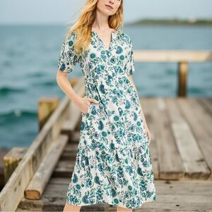 LOFT Garden Buff Sleeve Button Down MIDI Dress Size SP